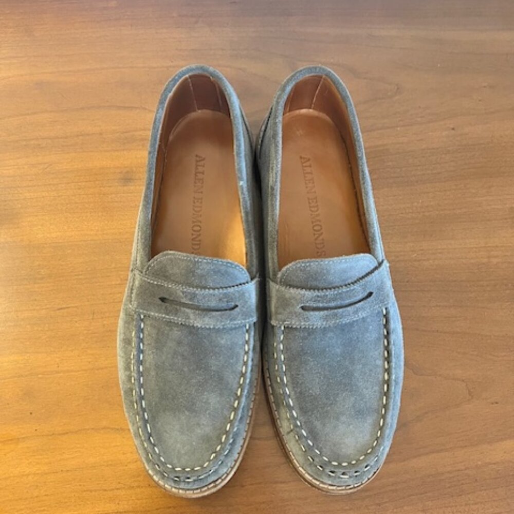 Allen Edmonds Size 9.5 Catalina Gray Suede Penny Loafers